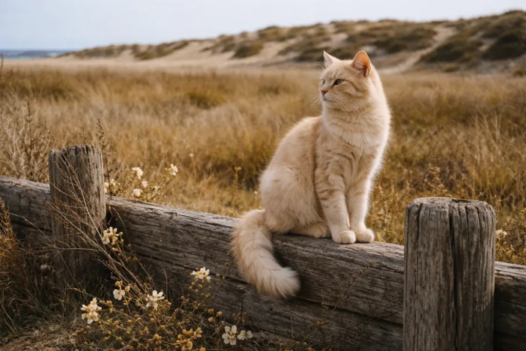 Піщаний кіт на дерев'яному паркані