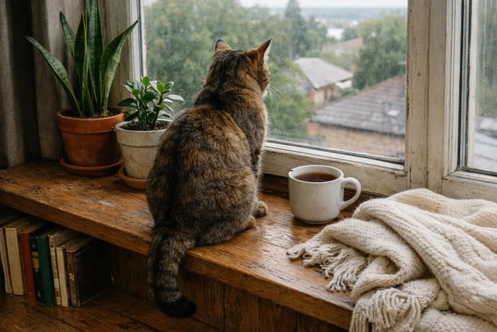 Спокійний кіт на підвіконні