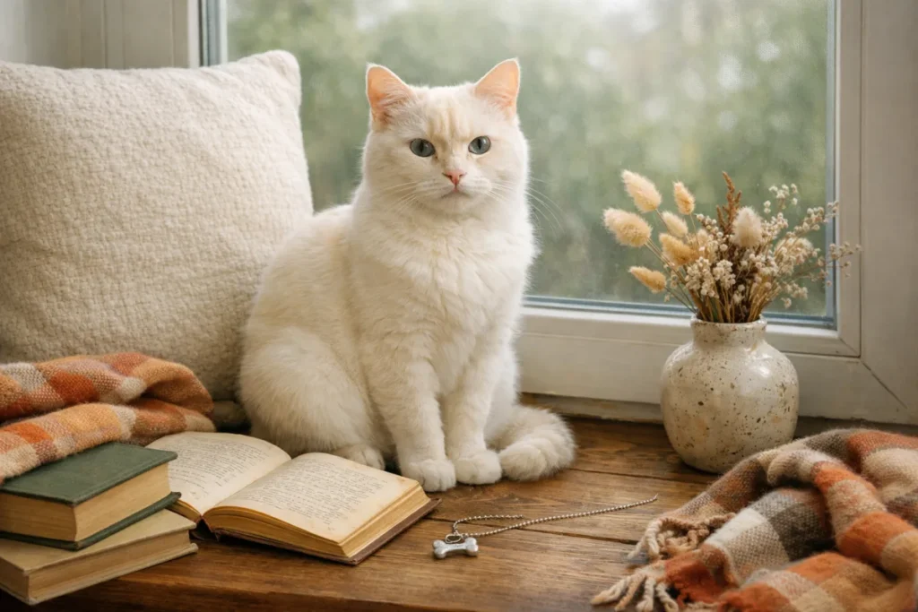 Кіт кольору слонової кістки на підвіконні