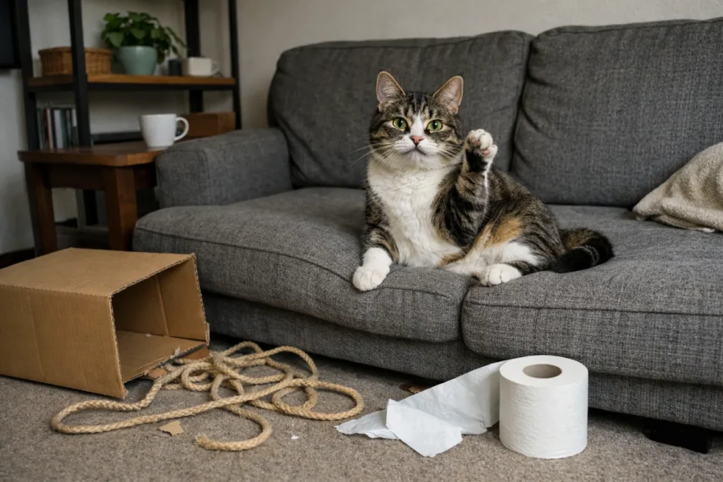 Кіт у витівці на дивані