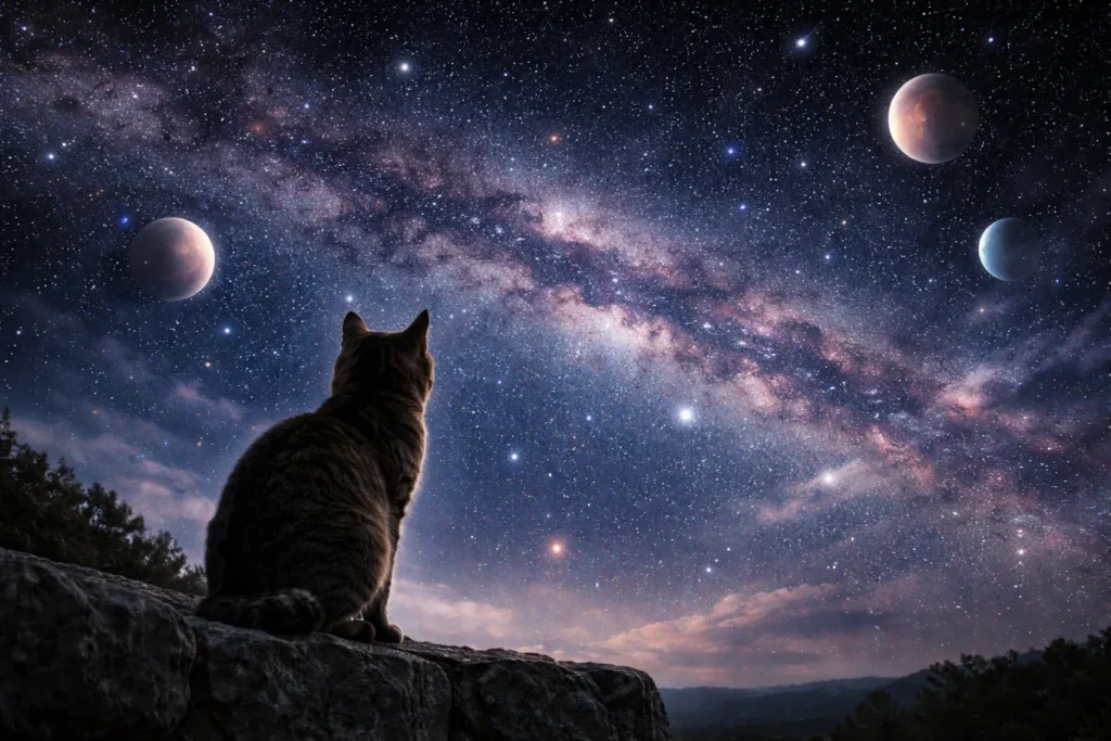 Кіт на фоні зоряного неба