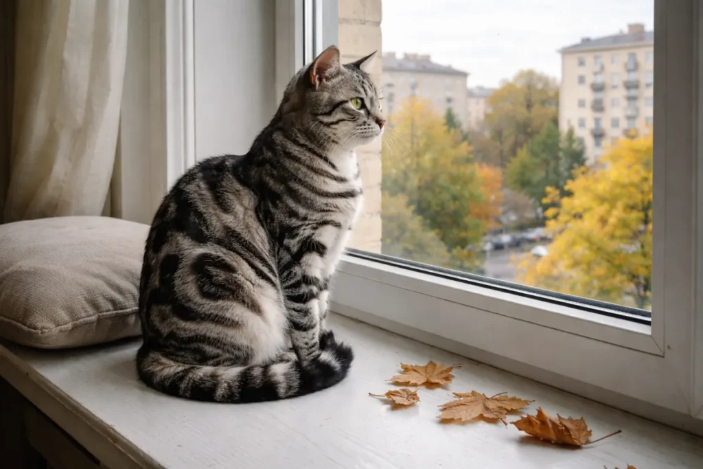 Мармуровий кіт на підвіконні