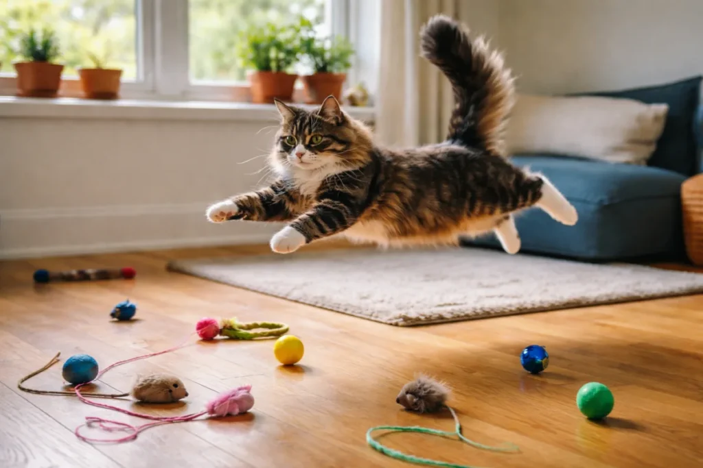 Грайливий кіт у стрибку