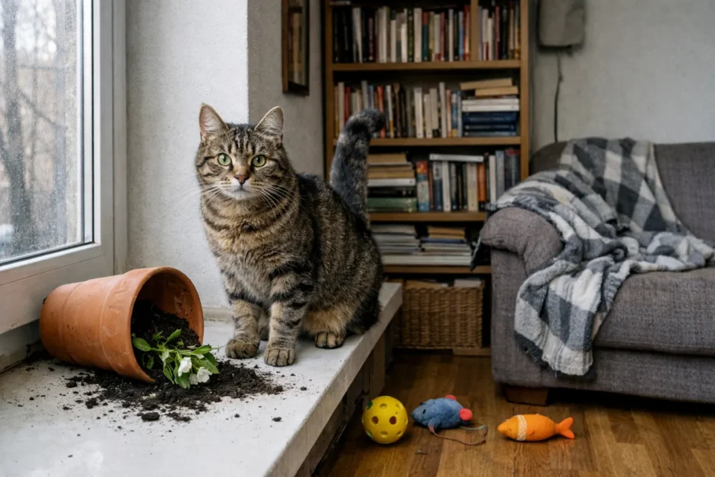 Впертий кіт на підвіконні