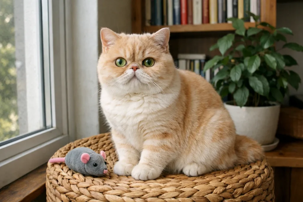 Екзотична короткошерста кішка сидить